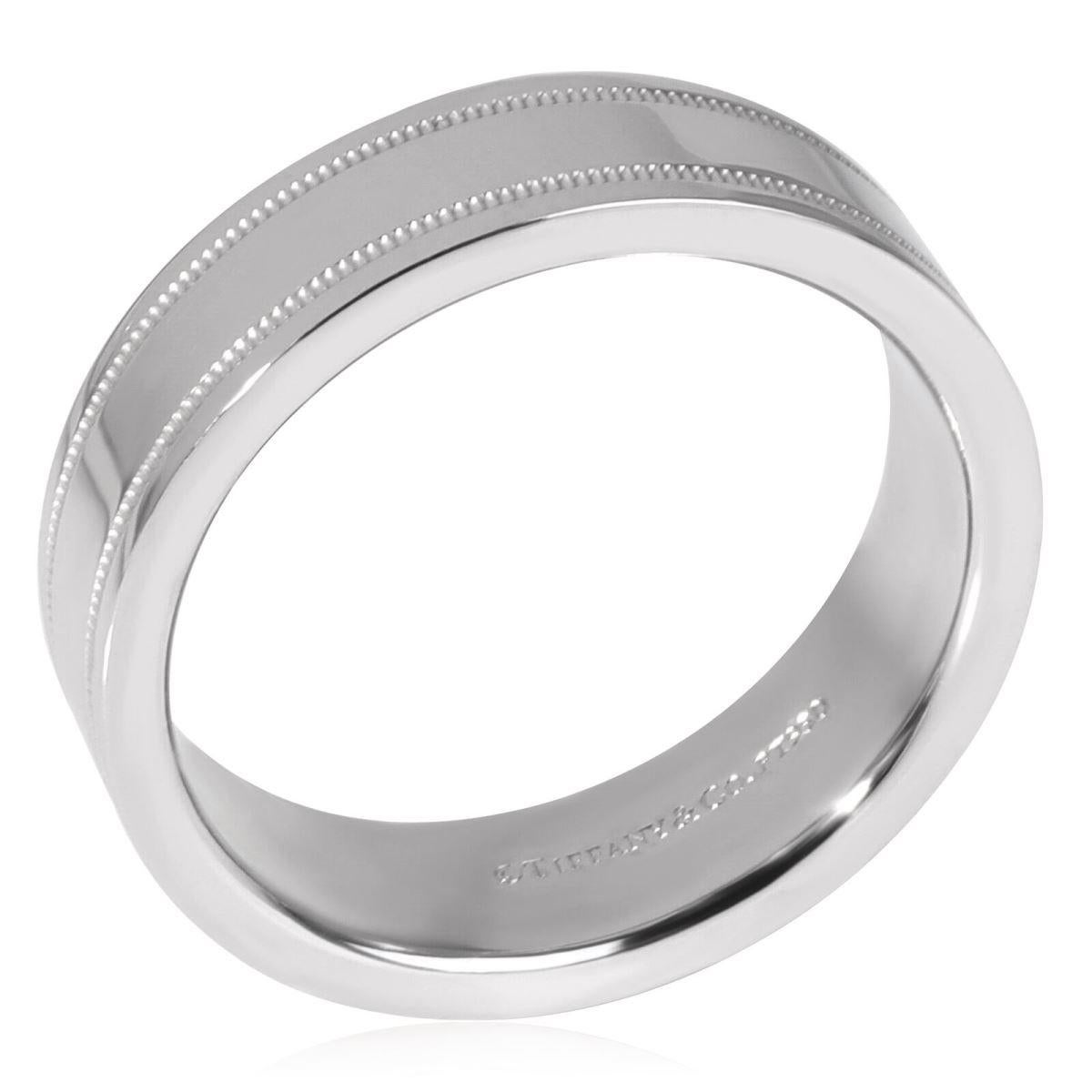 TIFFANY & Co. Together Platinum Double Milgrain Wedding Band Ring 9 In Excellent Condition For Sale In Los Angeles, CA