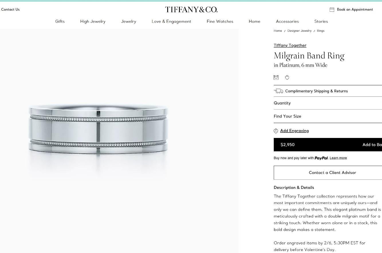 TIFFANY & Co. Together Platinum Double Milgrain Wedding Band Ring 9 For Sale 1