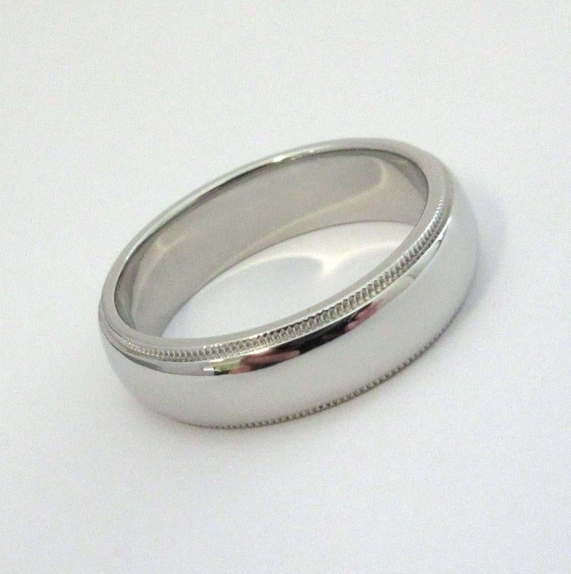 TIFFANY & Co. Together Platinum 6mm Milgrain Wedding Band Ring 9.5 In Excellent Condition For Sale In Los Angeles, CA