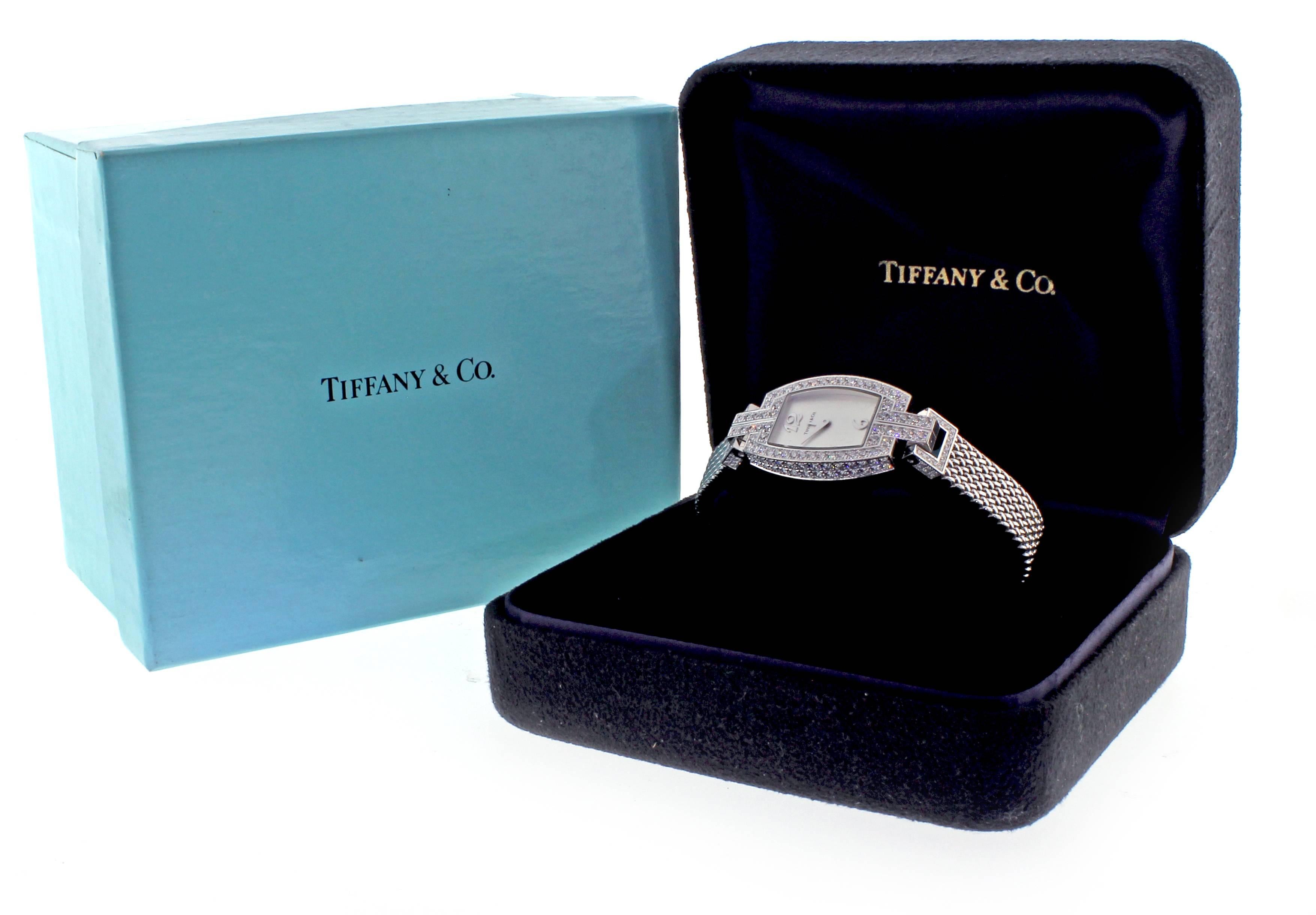 Tiffany & Co. ladies White Gold Diamonds Tonneau quartz Wristwatch 1