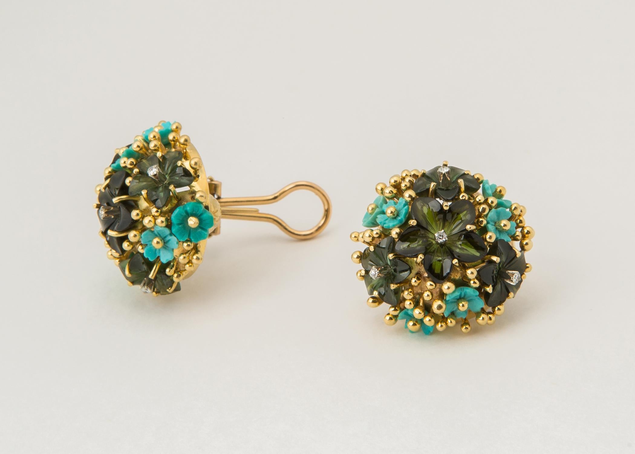 Contemporary Tiffany & Co. Tourmaline Turquoise Yellow Gold Earrings