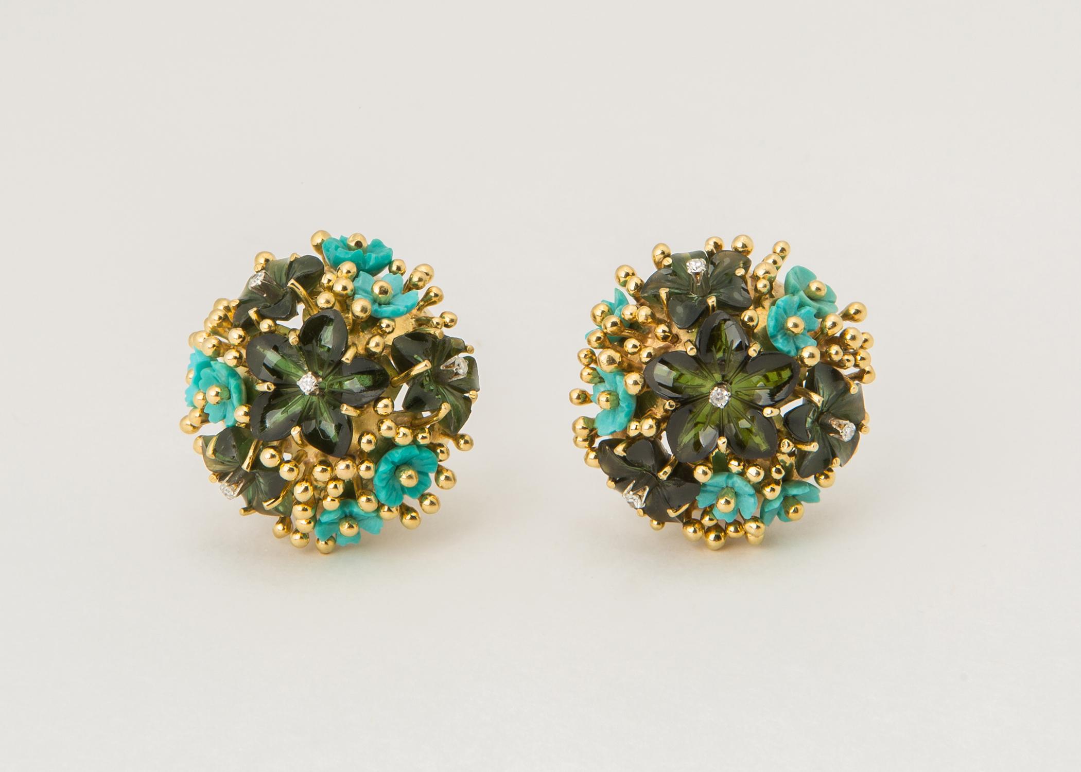 Tiffany & Co. Tourmaline Turquoise Yellow Gold Earrings In Excellent Condition In Atlanta, GA