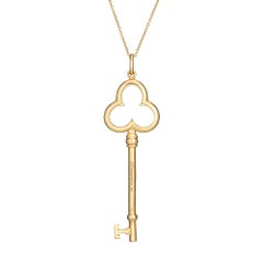 Tiffany & Co Trefoil Key Pendant & Necklace 18k Yellow Gold Signed Jewelry