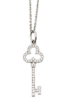 Tiffany & Co. Trefoil Key Pendant Necklace with Diamonds in 18 Karat White Gold