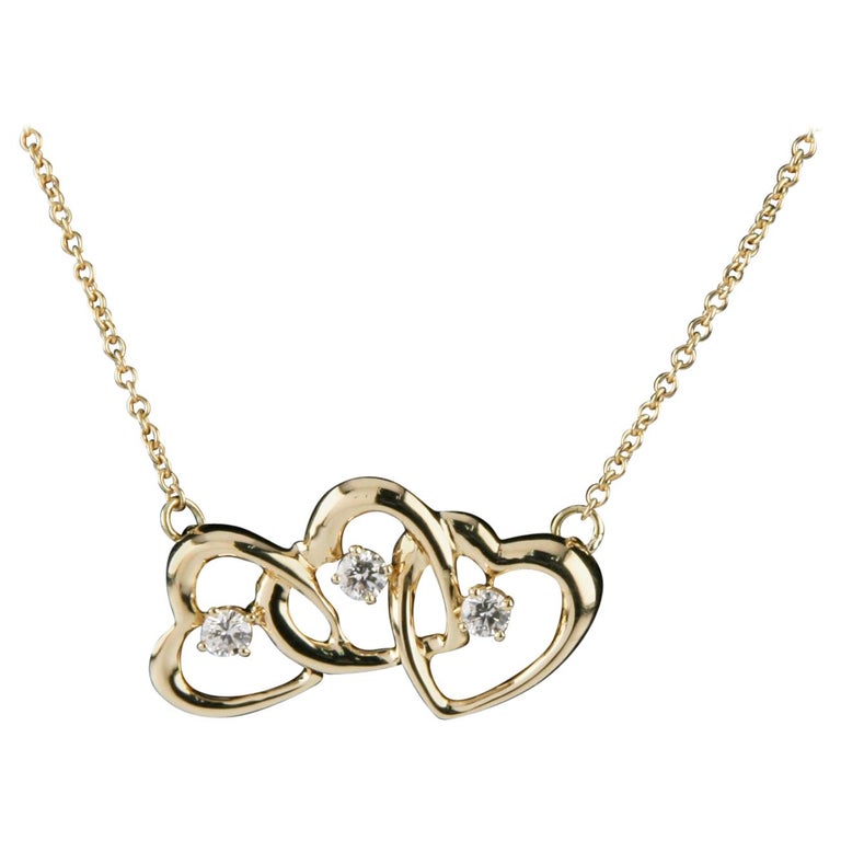 Tiffany and Co. Triple Heart Diamond 18 Karat Gold Pendant Necklace ...