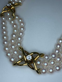 Tiffany & Co. Triple Strand Pearl and Diamond Necklace