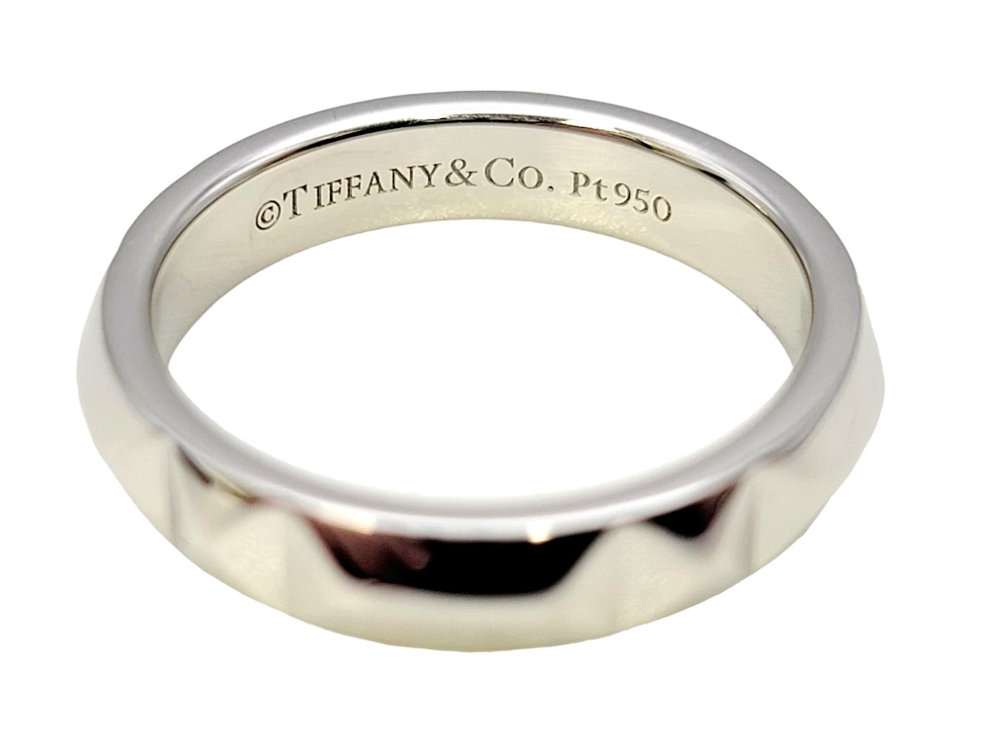 Women's or Men's Tiffany & Co. 'True' Contemporary Beveled Edge Polished Platinum Band Ring For Sale