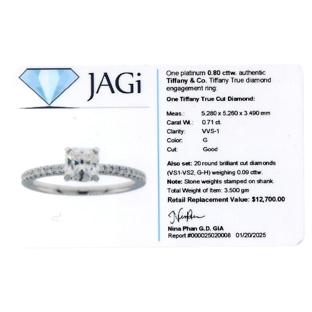 Tiffany & Co. Bague de fiançailles en platine avec diamant solitaire de 0,71 carat Trueing en vente 6