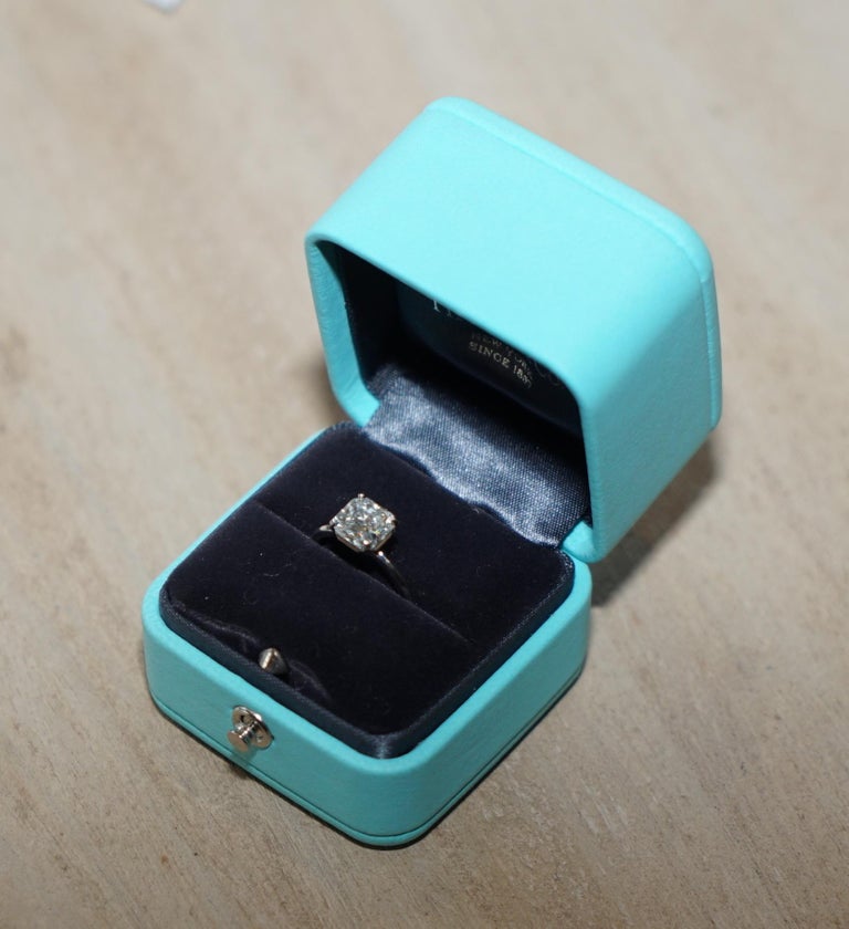 Tiffany and Co True Platinum and 1.61ct Diamond Engagement Ring Box and