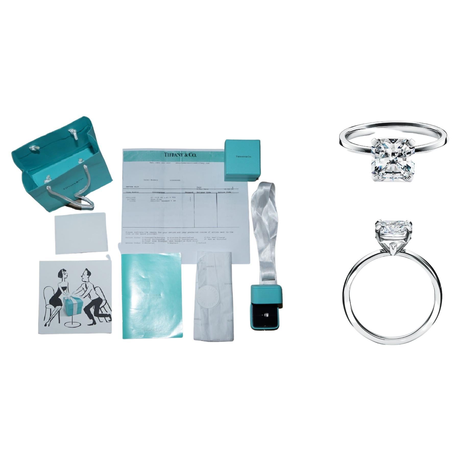 Tiffany & Co True Platinum & 1.61ct Diamond Engagement Ring Box & Papers