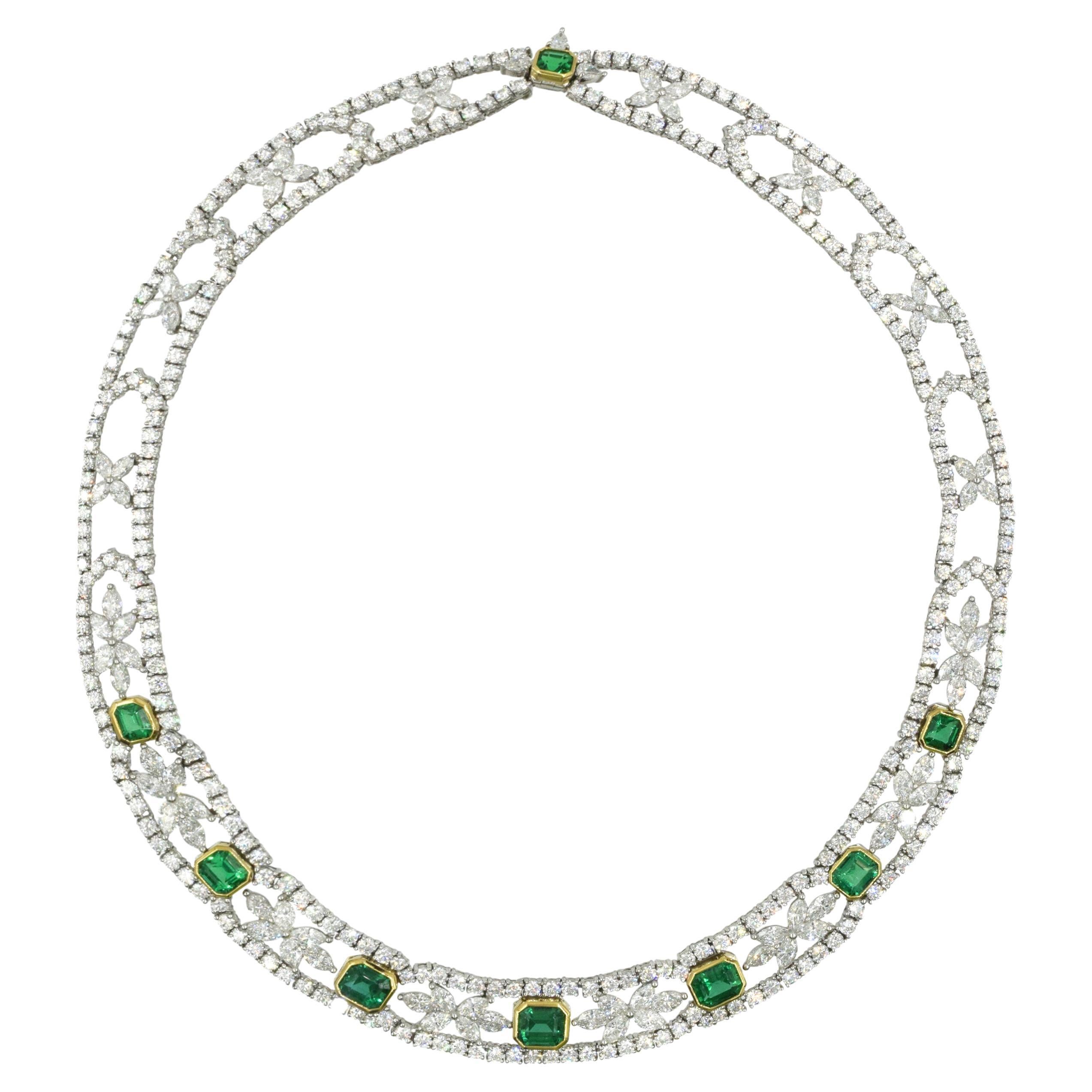 Tiffany and Co., Emerald and Diamond Two Strand Necklace For Sale at