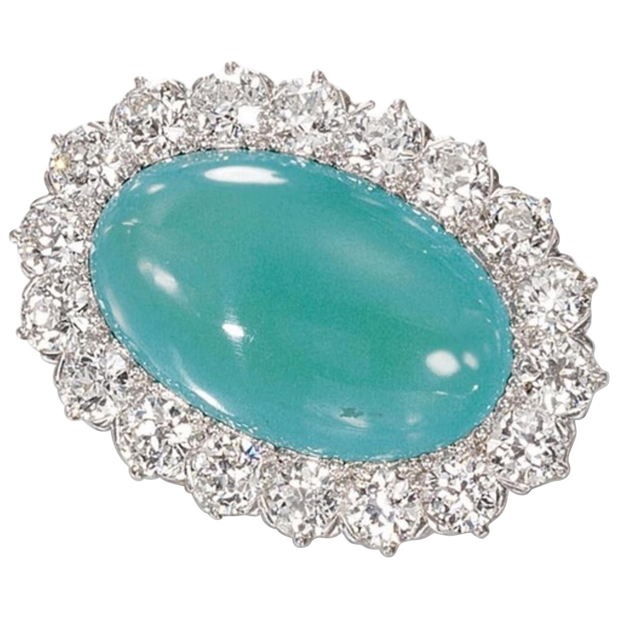 Tiffany & Co. Turquoise and Diamond Brooch 18 Karat Yellow and Platinum