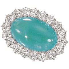 Tiffany & Co. Turquoise and Diamond Brooch 18 Karat Yellow and Platinum