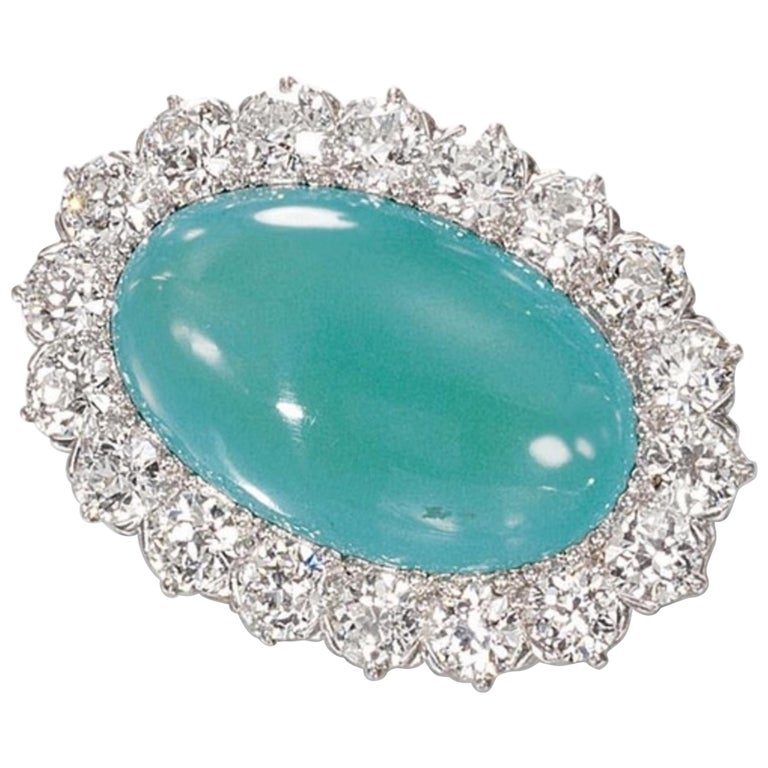 Tiffany & Co. Turquoise and Diamond Brooch 18 Karat Yellow and Platinum For Sale