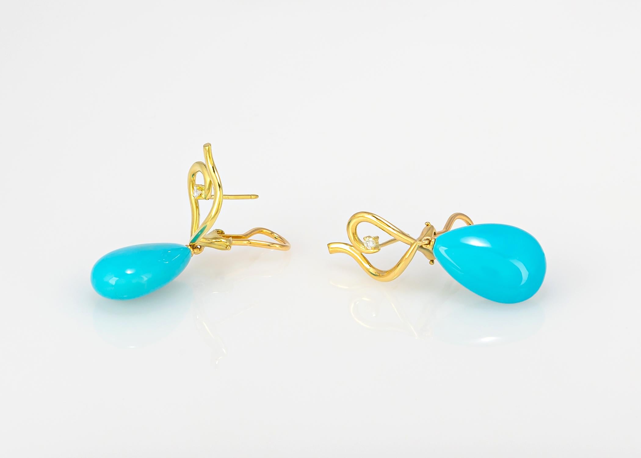 Contemporary Tiffany & Co. Turquoise and Diamond Drop earrings For Sale