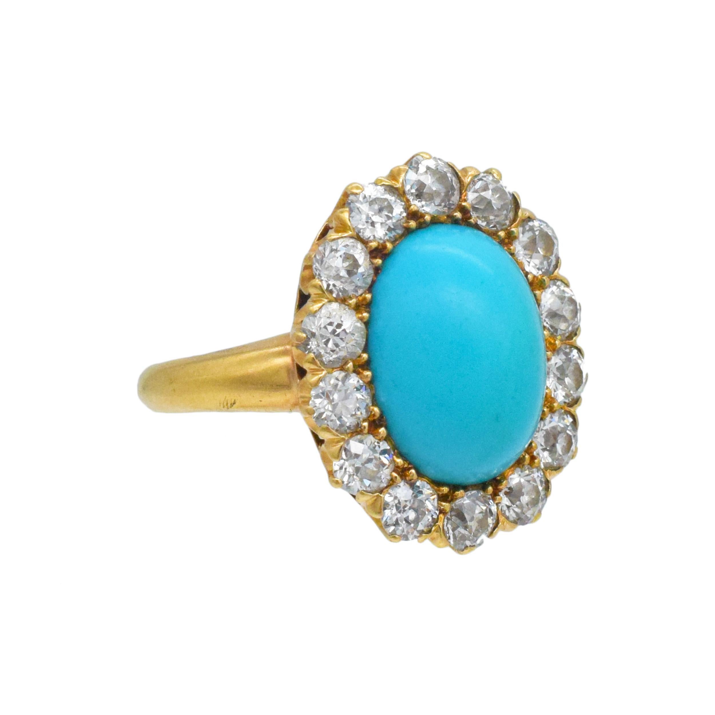 Taglio ovale Tiffany & Co. Anello aureola con turchese e diamante in vendita