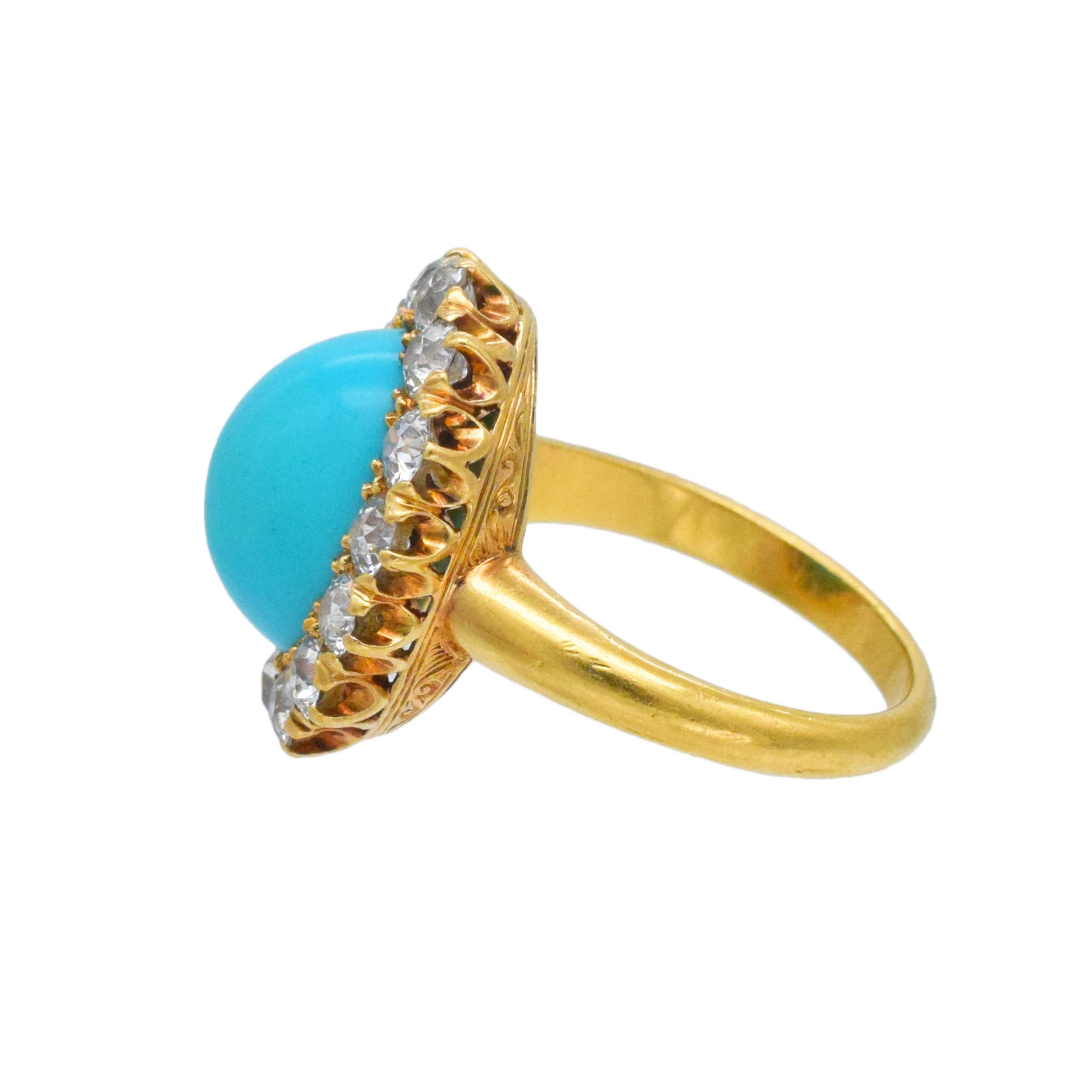 Tiffany & Co. Anello aureola con turchese e diamante In condizioni ottime in vendita a New York, NY