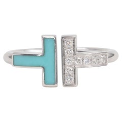 Tiffany & Co. Turquoise and Diamond T Wire Ring in 18 Karat White Gold