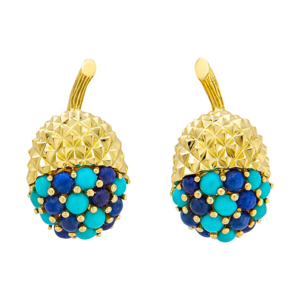Tiffany & Co. Turquoise and Lapis Acorn Earrings
