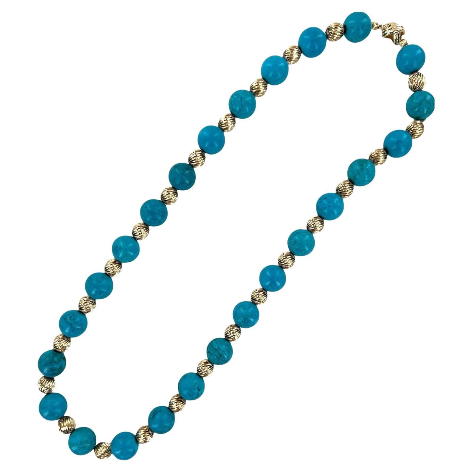 Tiffany & Co. Turquoise Bead 14 Karat Yellow Gold x Clasp Estate Necklace