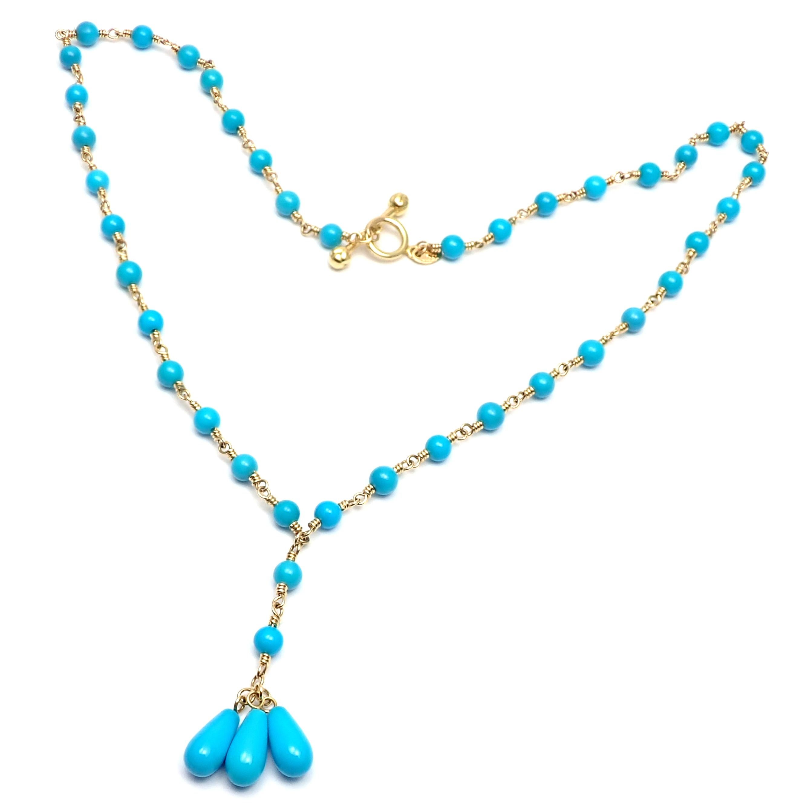 18k Yellow Gold Turquoise Bead Necklace by Tiffany & Co. 
With 43 turquoise beads 4mm each.
Details: 
Necklace Length: 16