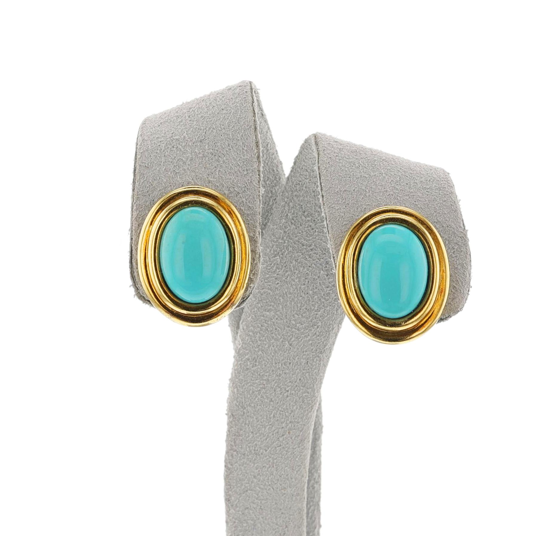 Tiffany & Co. Turquoise Cabochon and Gold Earrings, 18K For Sale 1