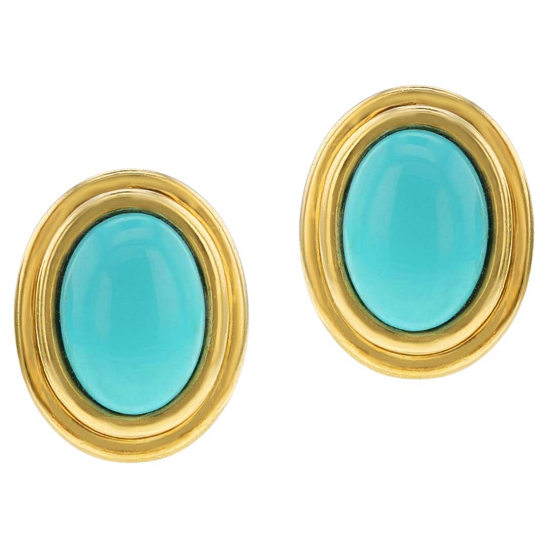 Tiffany & Co. Turquoise Cabochon and Gold Earrings, 18K