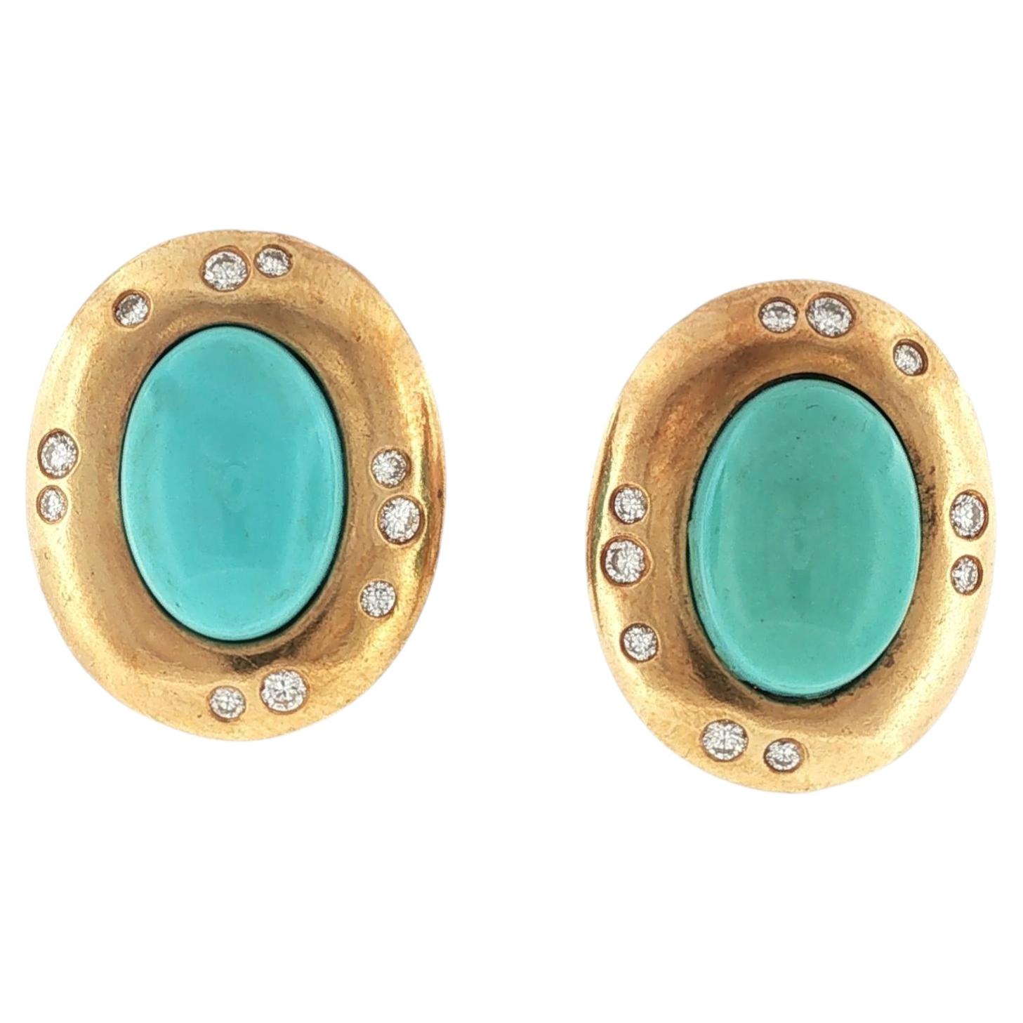 Tiffany & Co. Turquoise Diamond 18 Karat Yellow Gold Vintage Earclip Earrings