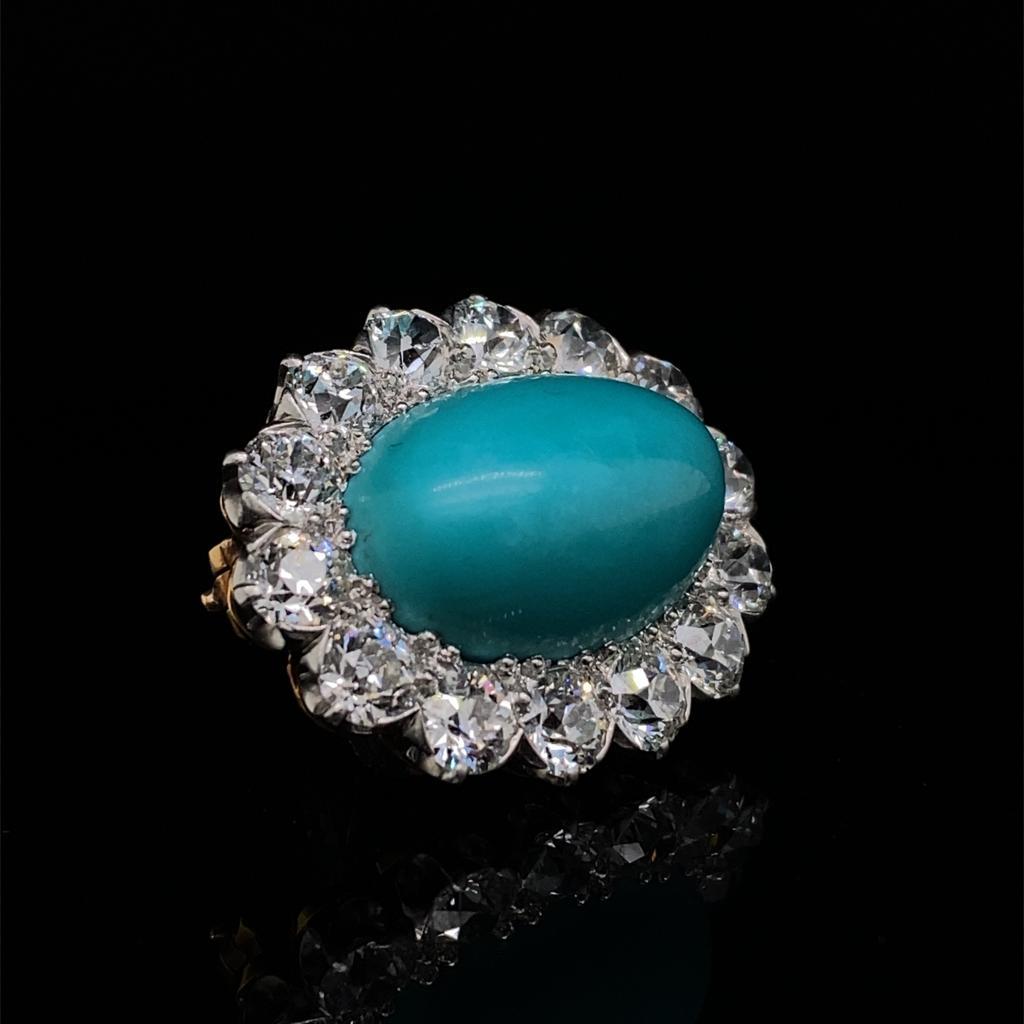Cabochon Tiffany & Co. Turquoise and Diamond Brooch 18 Karat Yellow and Platinum