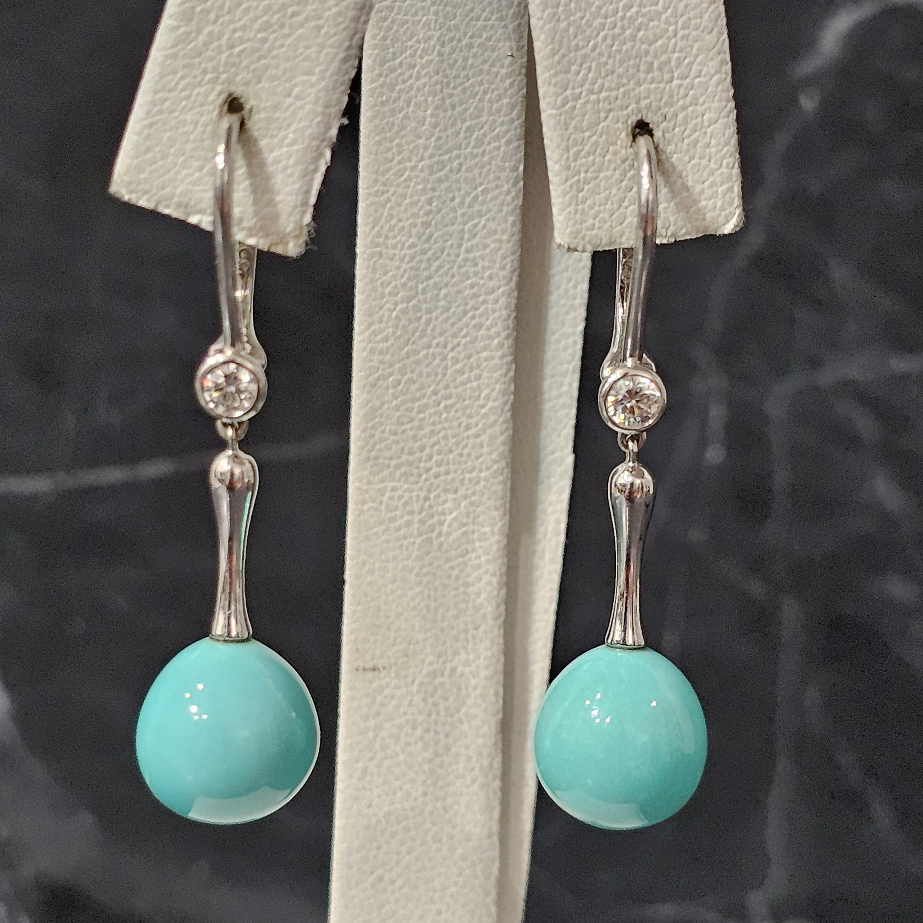 Tiffany & Co. Turquoise Diamond Earrings Dangle Drop 18k White Gold Elsa Peretti 5