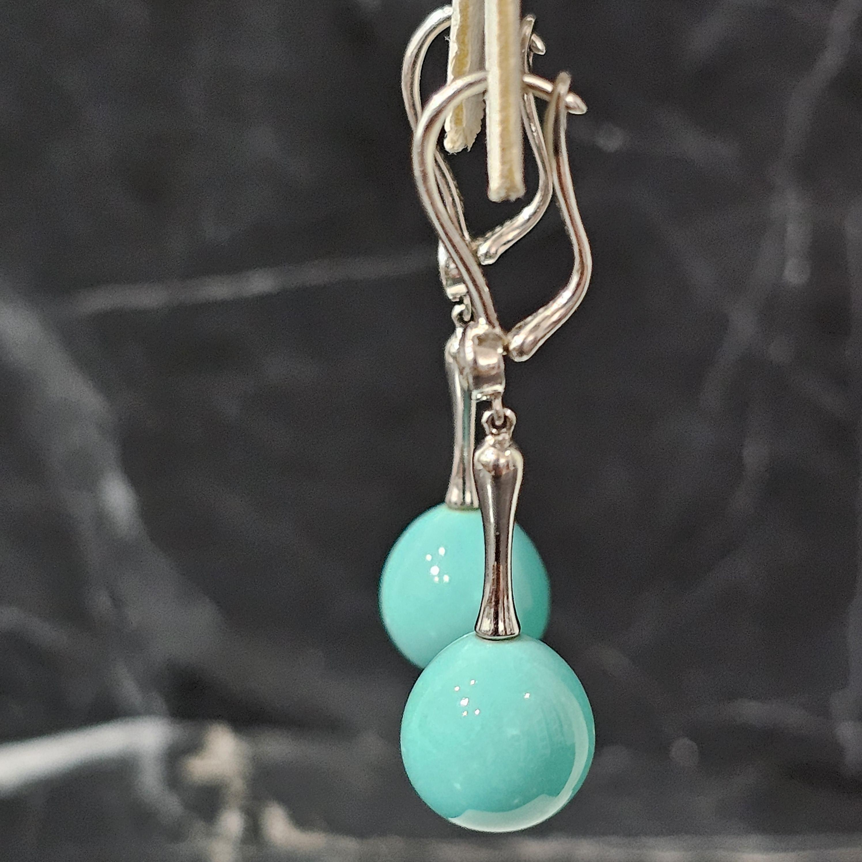 Tiffany & Co. Turquoise Diamond Earrings Dangle Drop 18k White Gold Elsa Peretti 3