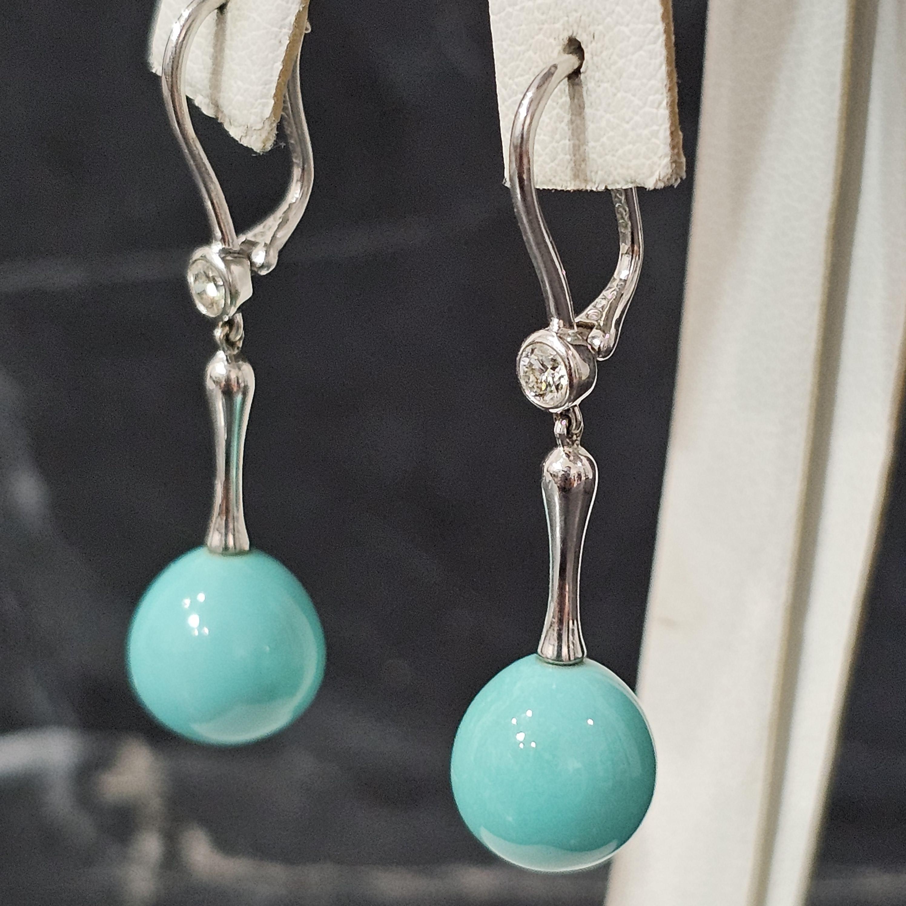 Tiffany & Co. Turquoise Diamond Earrings Dangle Drop 18k White Gold Elsa Peretti 4