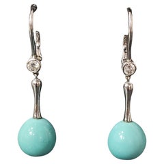 Tiffany & Co. Turquoise Diamond Earrings Dangle Drop 18k White Gold Elsa Peretti