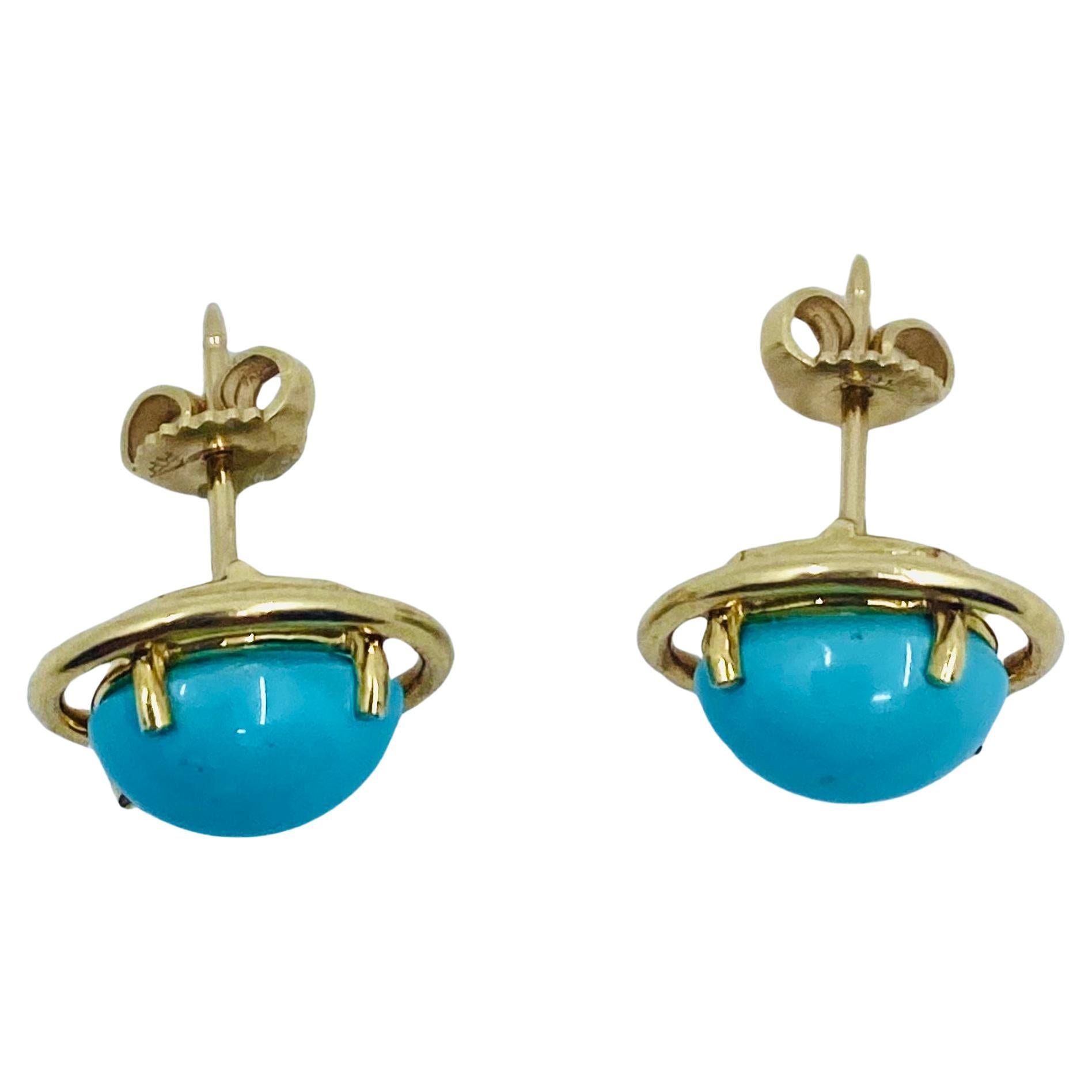 Taille cabochon Tiffany & Co. Boucles d'oreilles Turquoise 14k Or