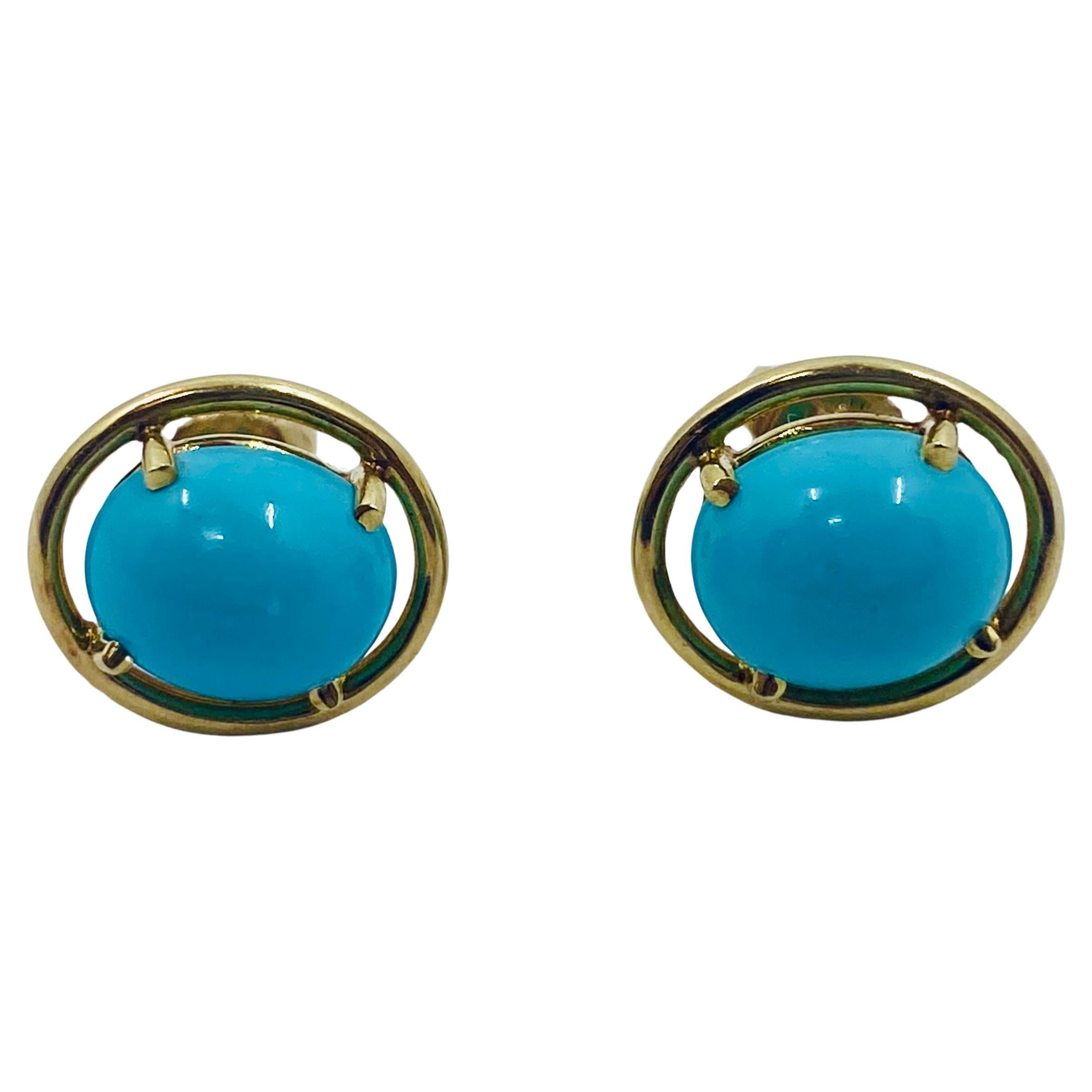 Tiffany & Co. Turquoise Earrings 14k Gold In Good Condition For Sale In Beverly Hills, CA