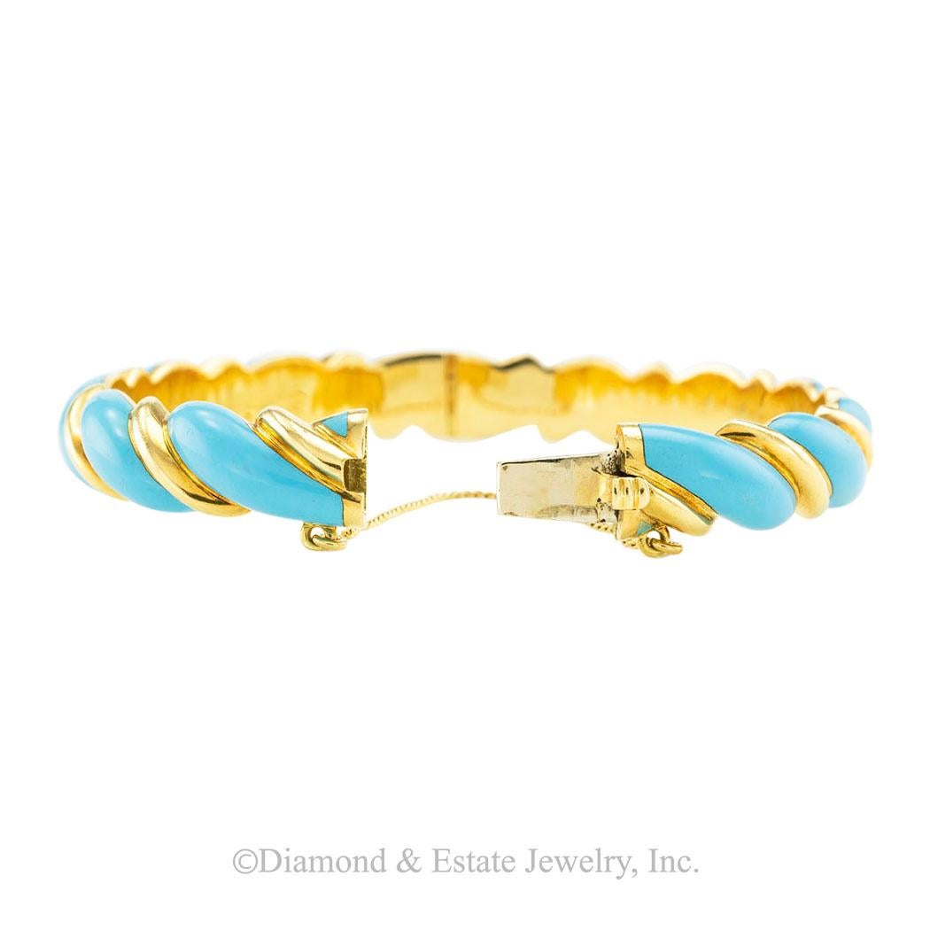 Tiffany & Co. Turquoise Enamel Bangle Bracelet In Good Condition In Los Angeles, CA