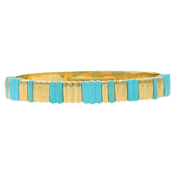 Tiffany & Co. Turquoise Hinged Bangle Bracelet 6 1/2" - Yellow Gold 18k Carved