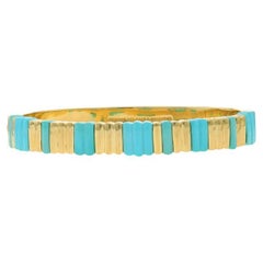Tiffany & Co. Turquoise Hinged Bangle Bracelet 6 1/2" - Yellow Gold 18k Carved