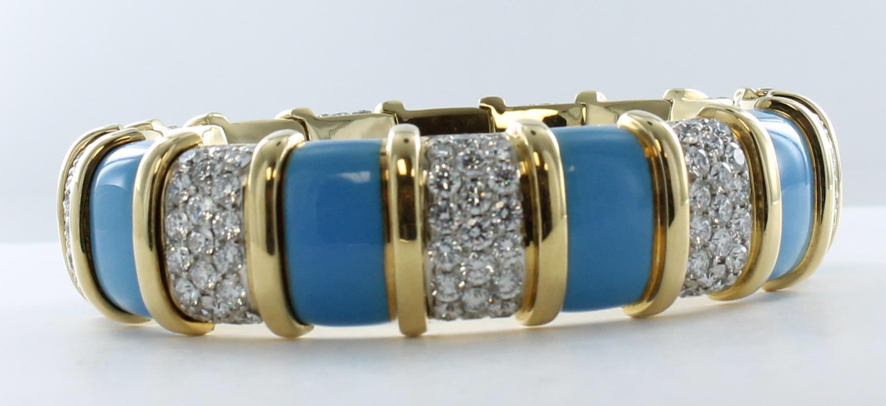 Women's Tiffany & Co. Turquoise Paillone Enamel and Diamond Schlumberger Bracelet For Sale