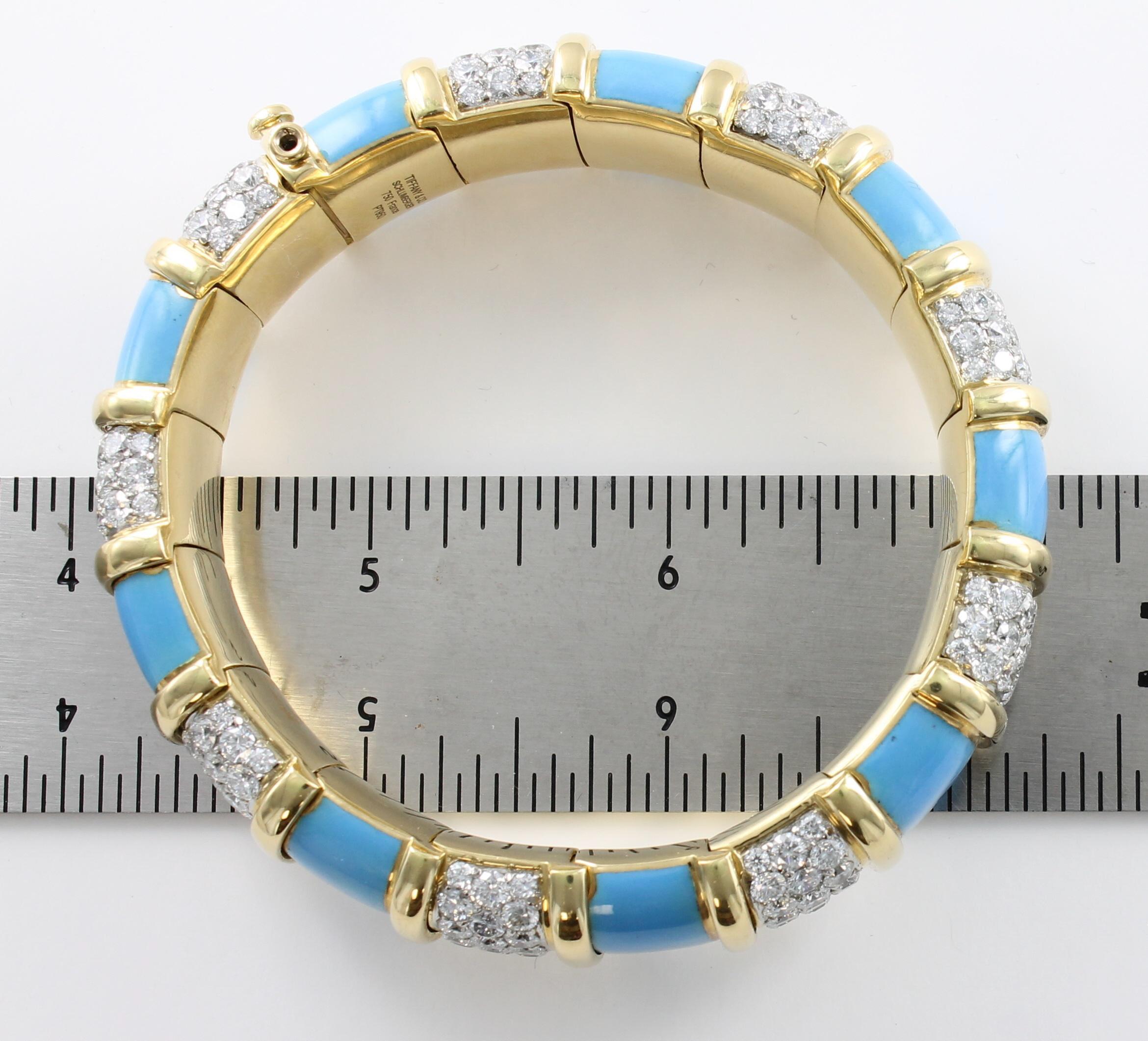 Tiffany & Co. Turquoise Paillone Enamel and Diamond Schlumberger Bracelet For Sale 1