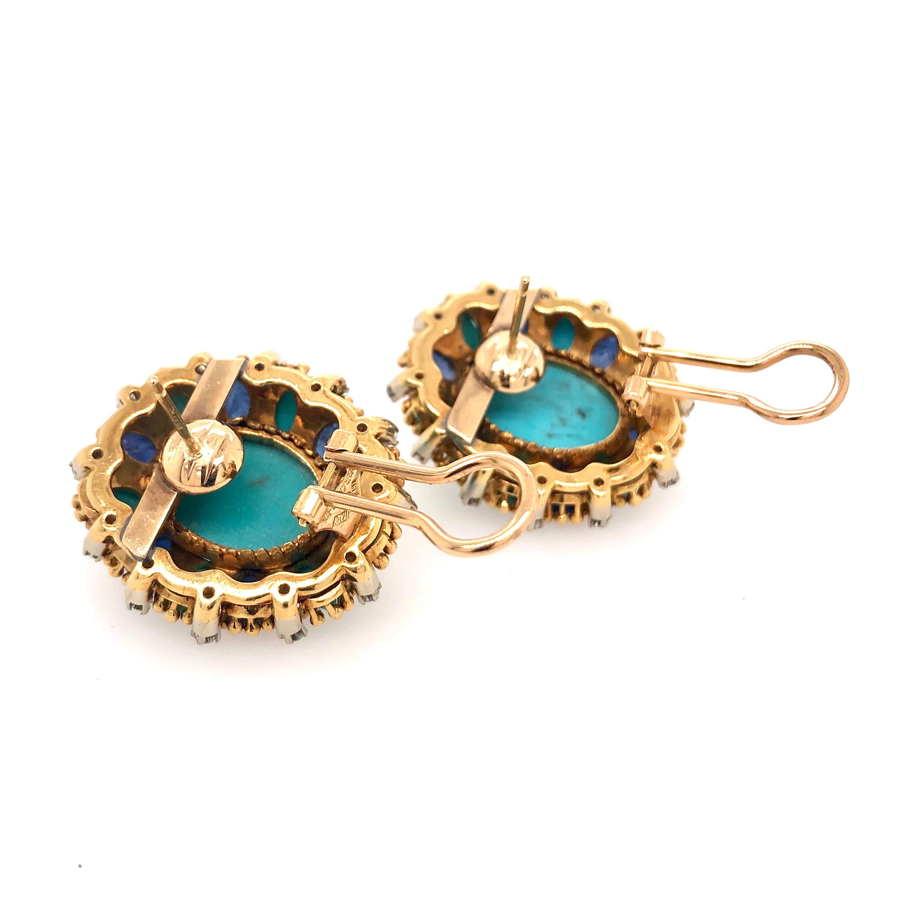 Tiffany & Co. Turquoise Sapphire and Diamond Yellow Gold Earrings In Good Condition In Dallas, TX