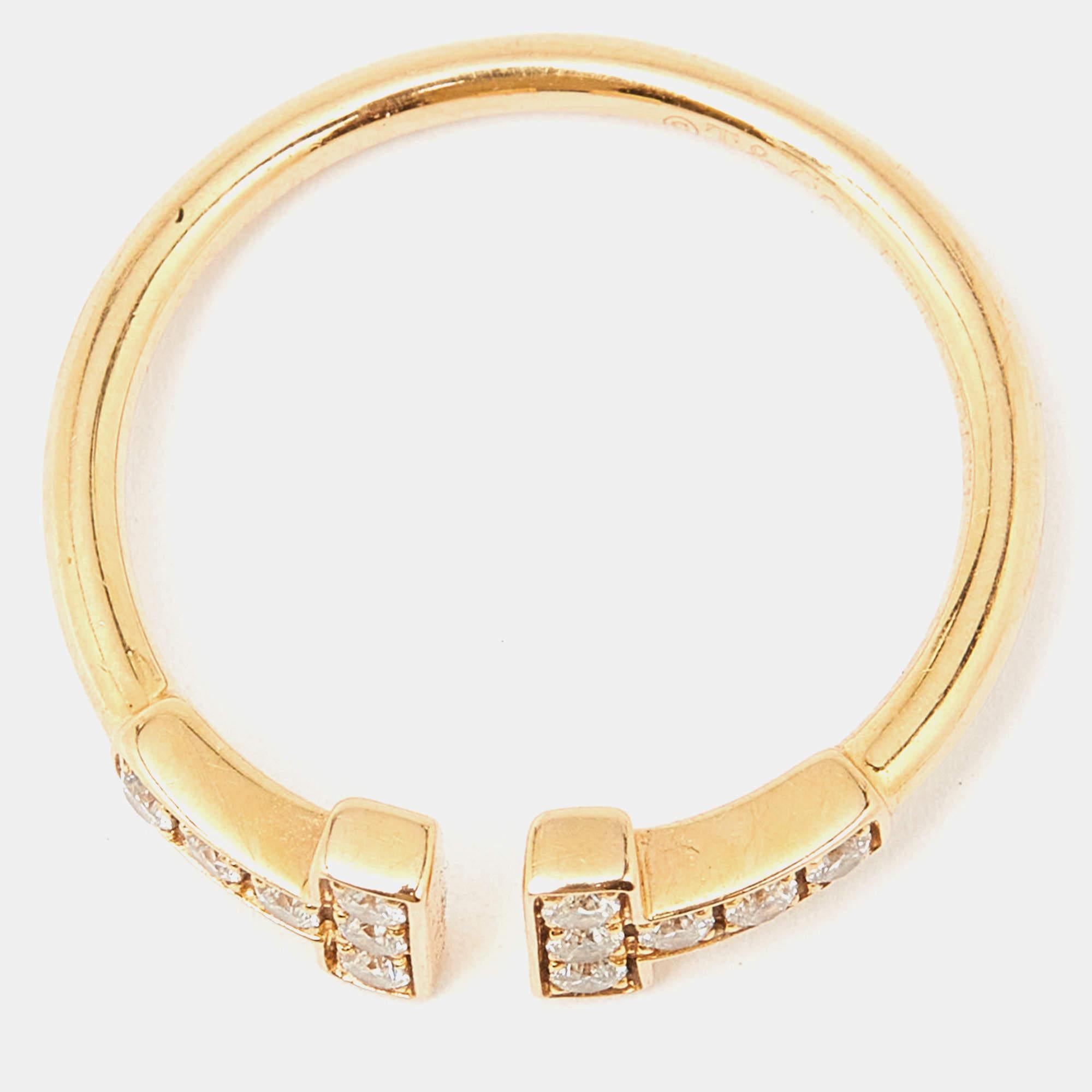 Tiffany & Co. Twire Diamonds 18k Yellow Gold Ring Size 50 In Good Condition For Sale In Dubai, Al Qouz 2