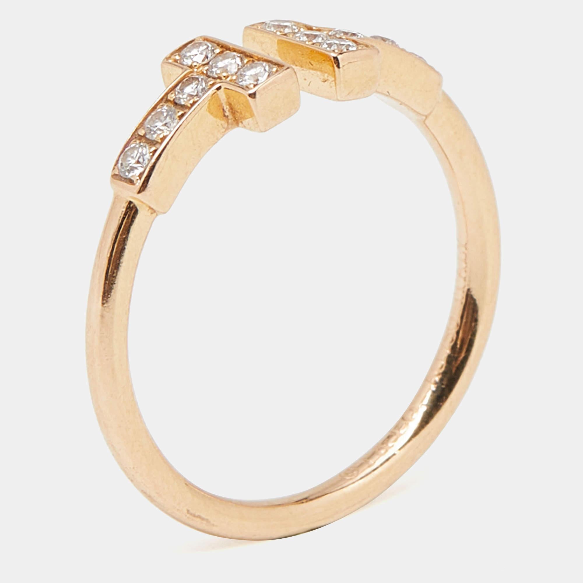 Tiffany & Co. Twire Diamonds 18k Yellow Gold Ring Size 50 For Sale 2