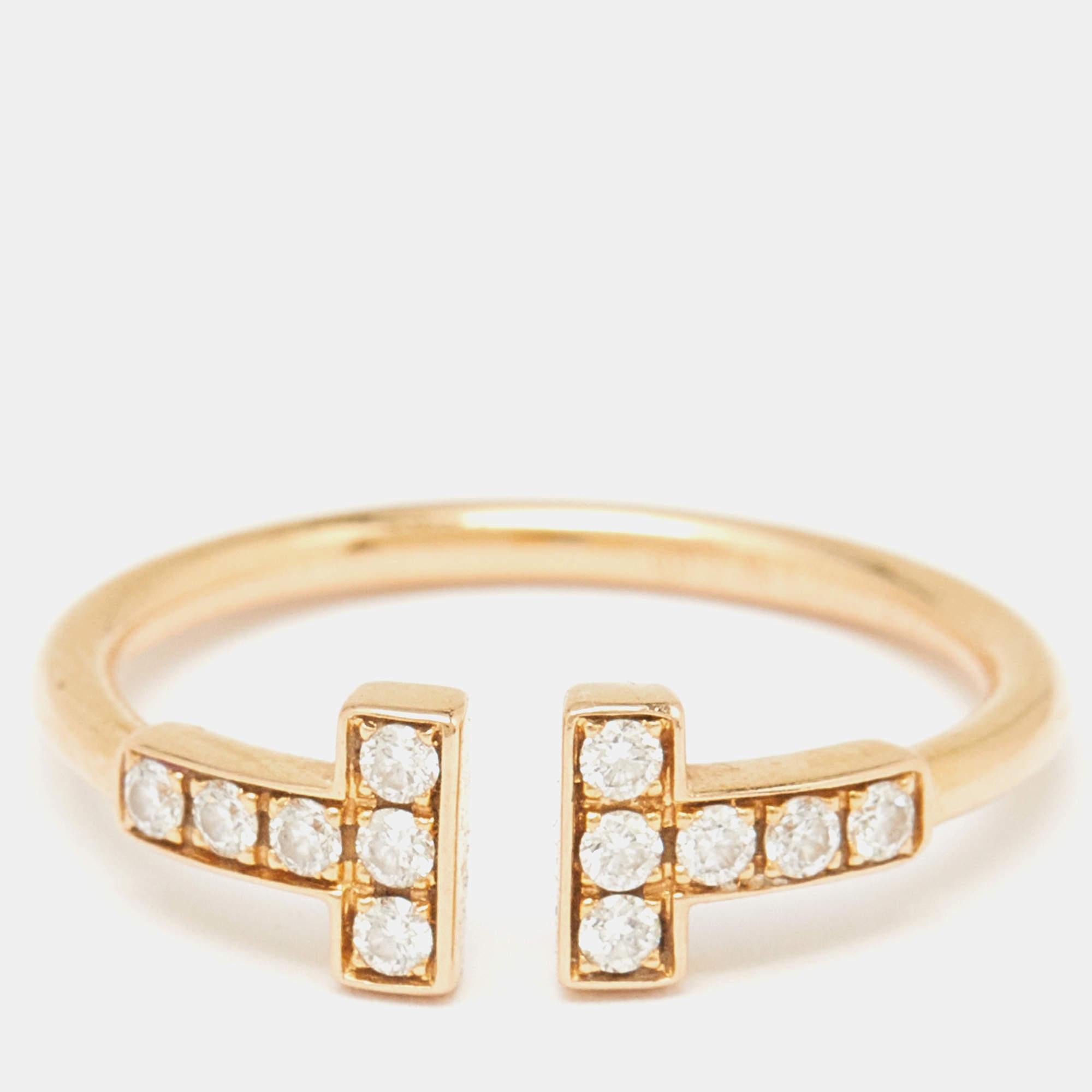 Tiffany & Co. Twire Diamonds 18k Yellow Gold Ring Size 50 For Sale 1
