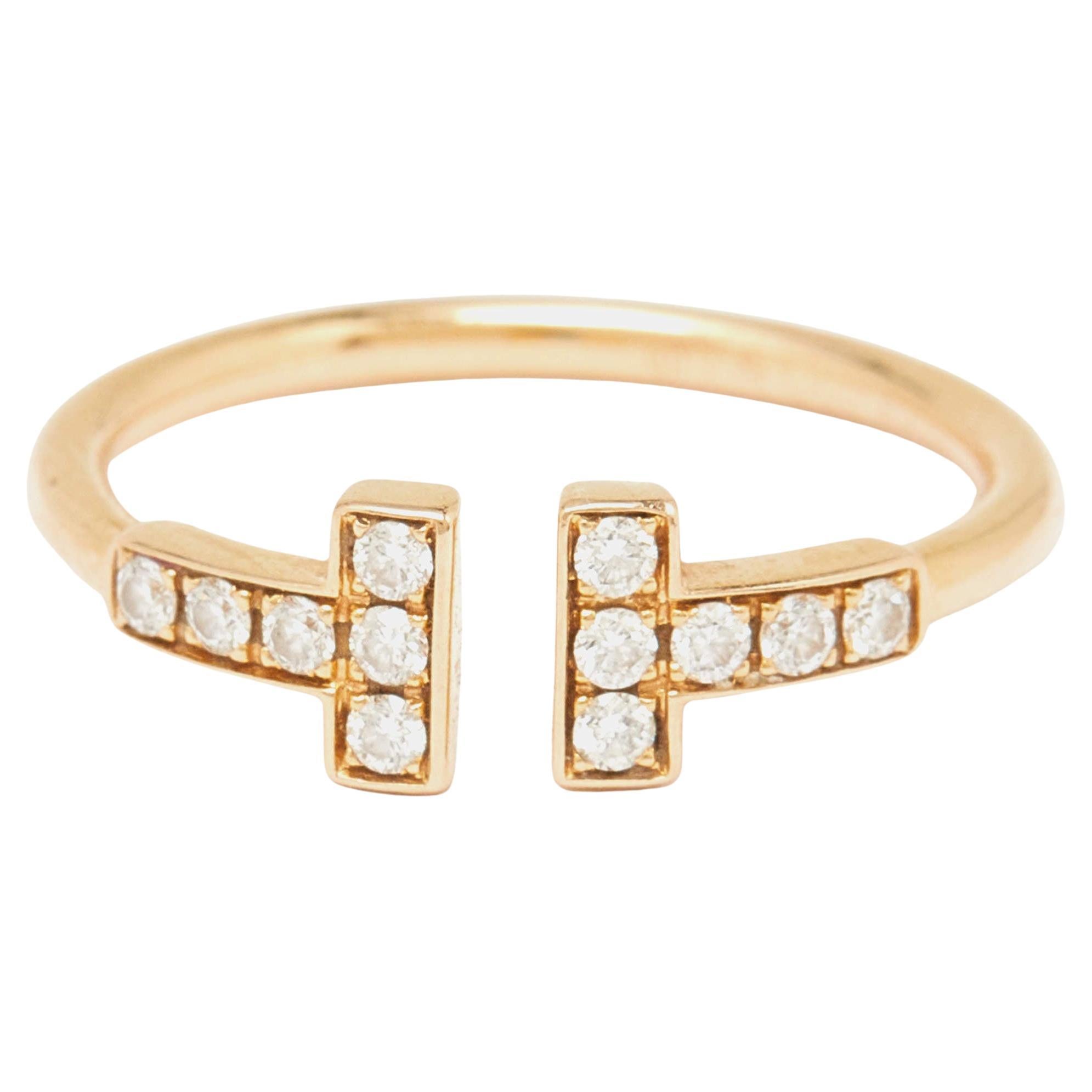 Tiffany & Co. Twire Diamonds 18k Yellow Gold Ring Size 50