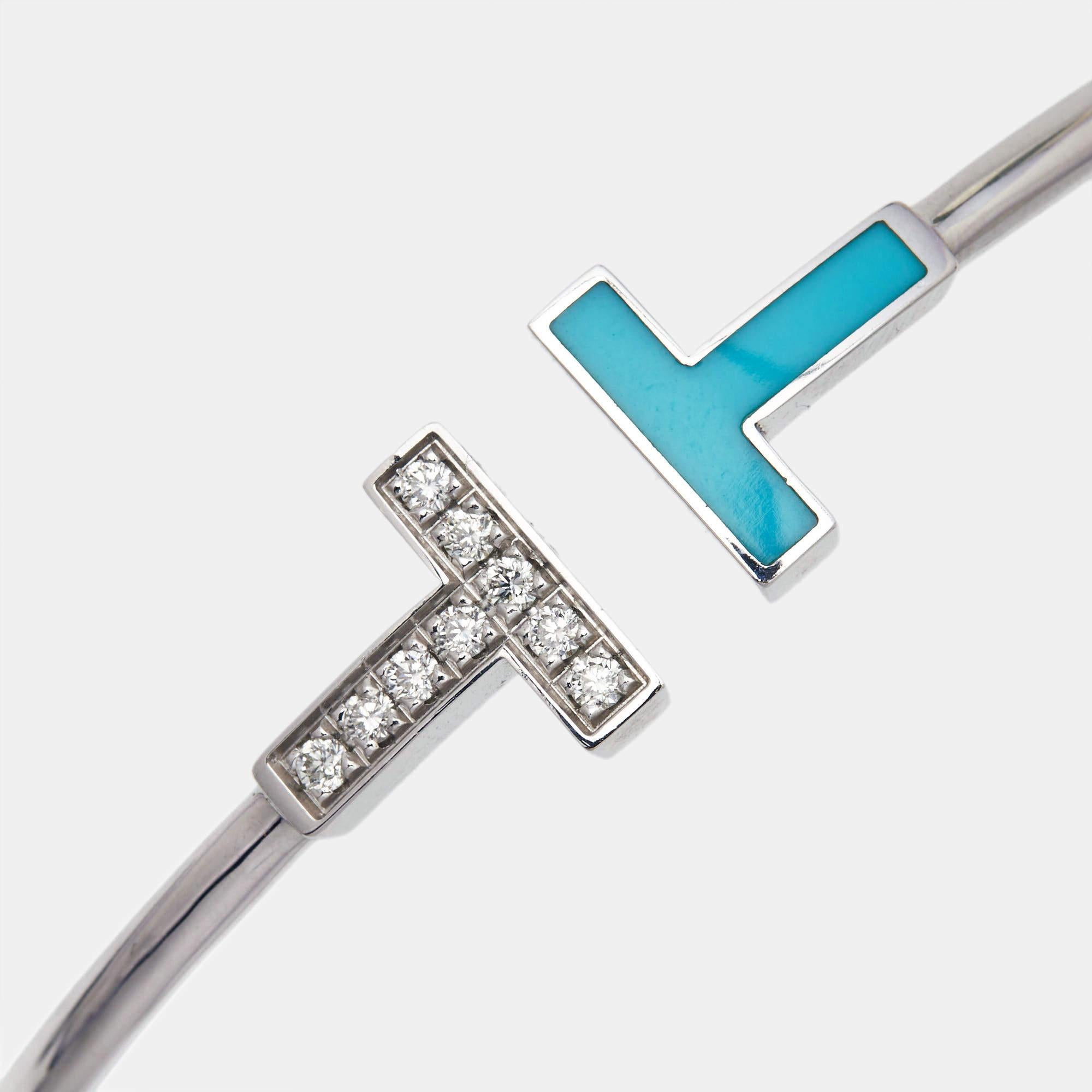 Tiffany & Co. Twire Turquoise Diamonds 18k White Gold Bracelet In Good Condition In Dubai, Al Qouz 2