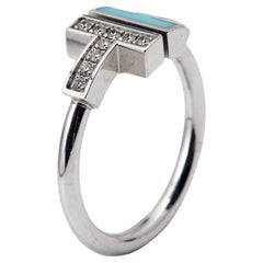 Tiffany & Co. Twire Turquoise Diamonds 18k White Gold Ring Size 52