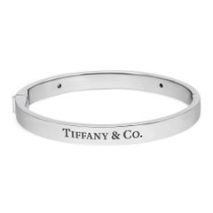 Tiffany & Co. Two Diamond Logo Hinged Bangle Bracelet 18K White Gold Size Medium