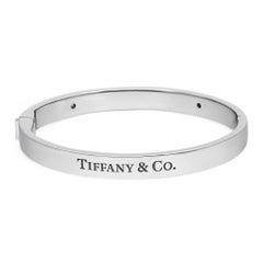 Tiffany & Co. Two Diamond Logo Hinged Bangle Bracelet 18K White Gold Size: Small