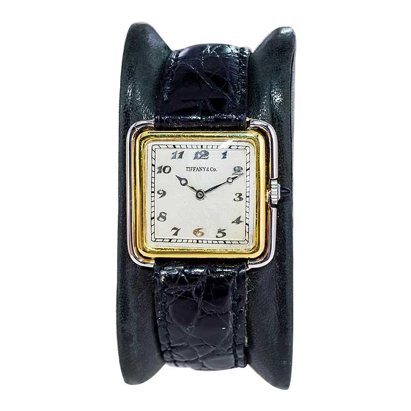 Women's or Men's Tiffany & Co. Two Tone 18Kt. Yellow & Platinum Art Deco Watch from 1920's For Sale
